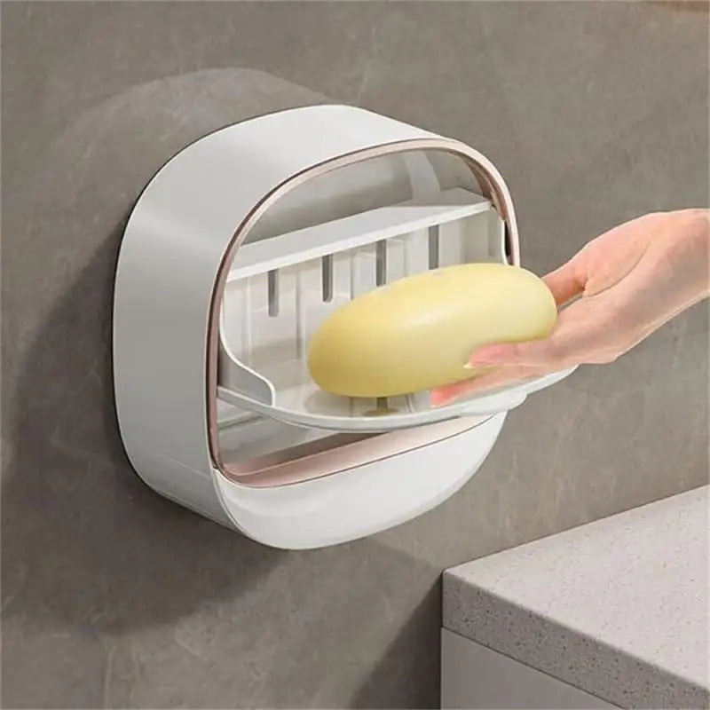 Bathroom Drain Soap Box Wall Mounted ABS Soap Box With Lid Waterproof Soap Dish Dishes Storage Box Travel Organizer Case Storage