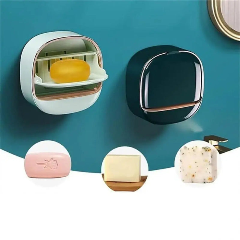 Bathroom Drain Soap Box Wall Mounted ABS Soap Box With Lid Waterproof Soap Dish Dishes Storage Box Travel Organizer Case Storage