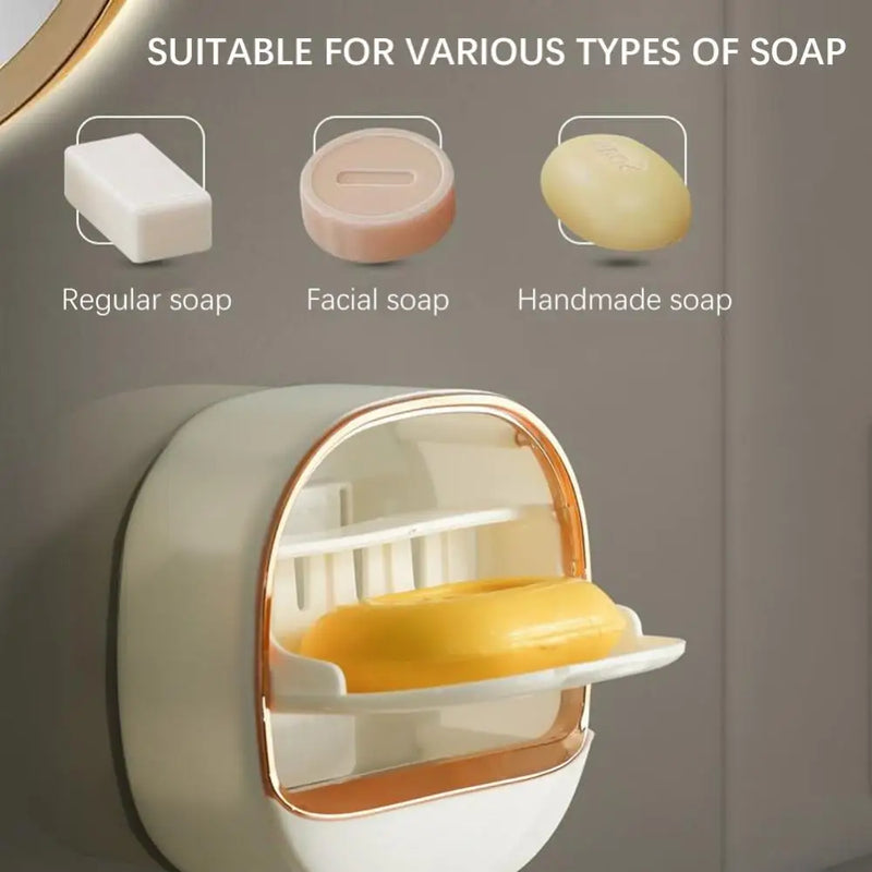 Bathroom Drain Soap Box Wall Mounted ABS Soap Box With Lid Waterproof Soap Dish Dishes Storage Box Travel Organizer Case Storage